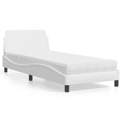 vidaXL Pat cu saltea, Dover, alb, 90x190 cm, piele ecologică 3208318 foto