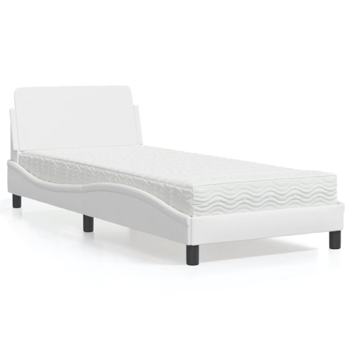vidaXL Pat cu saltea, Dover, alb, 90x190 cm, piele ecologică 3208318