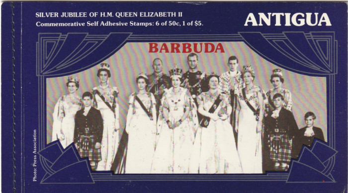 Antigua-Barbuda 1977-Jubileu regina Elizabeth II,carnet timbre com.,Mi.471-472MH