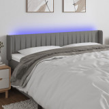 VidaXL Tăblie de pat cu LED, gri &icirc;nchis, 163x16x78/88 cm, textil