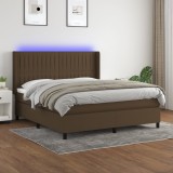 vidaXL Pat cu arcuri, saltea și LED, maro &icirc;nchis, 160x200 cm, textil