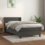 vidaXL Pat box spring cu saltea, gri &icirc;nchis, 80x200 cm, catifea