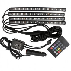 Set lumini led ambientale auto cu telecomanda, 8 culori, senzor muzica