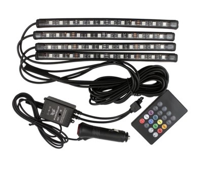 Set lumini led ambientale auto cu telecomanda, 8 culori, senzor muzica foto
