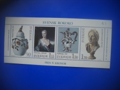 HOPCT TIMBRE SUEDIA MNH 958 ARTA-EPOCA ROCOCO-BLOC-4 VALORI 1979-NESTAMPILAT