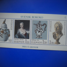 HOPCT TIMBRE SUEDIA MNH 958 ARTA-EPOCA ROCOCO-BLOC-4 VALORI 1979-NESTAMPILAT