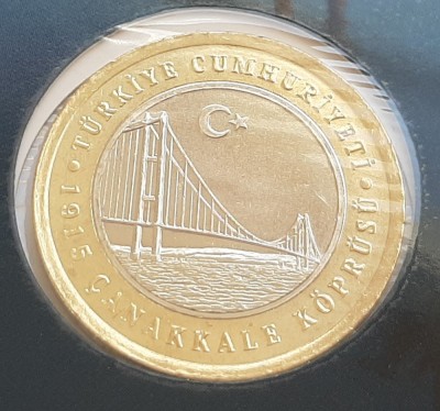 9. Moneda Turcia 1 lira 2022 (1915 Canakkale Bridge) foto