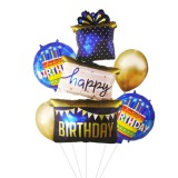 Set 5 Baloane Aniversare Tort Happy Birthday, 30-124cm, Aurii Latex &amp; Folie, Decoratiuni Petrecere Copii si Adulti