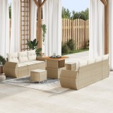 Set de Canapea pentru Grădină vidaXL cu 10 Piese cu Perne Bej Ratan Poly Acacia, Set de Dining pentru Grădină vidaXL cu 3 Piese cu Perne Bej Ratan Pol