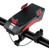 Lumina Pentru Bicicleta 4 in 1 TrendiShop&reg;, Far cu LED, Suport Telefon, Intre 4 inch si 6,3, Claxon, Power Bank 4000, 400 Lumeni, 5 Sunete, Negru, Rez
