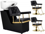 Stație de frizerie și 2x scaun de frizerie hidraulic rotativ cu suport pentru saloane de coafură spă