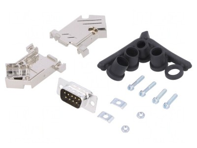 D-Sub 9-Pin Mufă Tată Lipire pe Cablu Neagră Set Complet foto