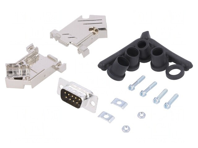 D-Sub 9-Pin Mufă Tată Lipire pe Cablu Neagră Set Complet