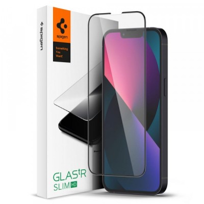 Folie de protectie Ecran Spigen GlastR Slim pentru Apple iPhone 16e / 14 / 13 Pro / 13, Sticla Securizata, Full Glue, Neagra AGL03392 foto