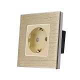 Cumpara ieftin Priza simpla Luxion cu rama din aluminiu auriu si protectie copii