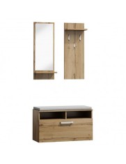 Set cuier si pantofar cu oglinda SL P003, Pal Melaminat, 3 agatatori, banca, spatiu depozitare, polita, stejar wotan