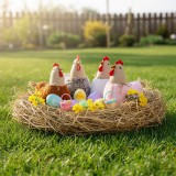 Decoratiune gaina Paste, 21 cm, figurina textila, decor casa rustic, 4 modele, culori naturale