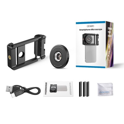 Lentila microscop 100x, Apexel, sistem prindere pentru iPhone 16, iPhone 15, iPhone 14, iPhone 13-X, Samsung, lumina LED circulara foto