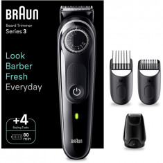 Aparat de tuns barba Braun Beard Trimmer BT3440, Wet&amp;Dry, buton rotativ de precizie, 40 de setari pentru lungime, 1 mini-aparat de ras, 2 piepteni