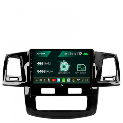 Navigatie Toyota Hilux (2008-2014), Android 12, A-Octacore 4GB RAM + 64GB ROM, 9 Inch - AD-BGA9004+AD-BGRKIT081 foto