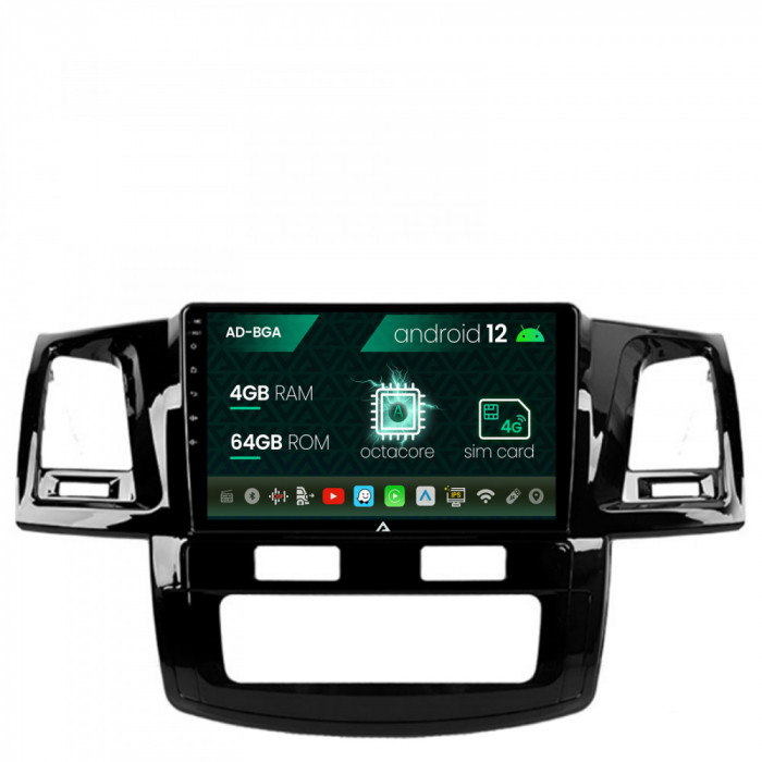 Navigatie Toyota Hilux (2008-2014), Android 12, A-Octacore 4GB RAM + 64GB ROM, 9 Inch - AD-BGA9004+AD-BGRKIT081