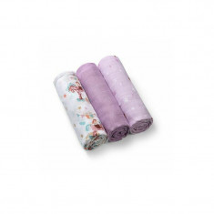 Set 3 scutece, BabyOno, Multifunctionale, 70x70 cm, Bambus si bumbac, 0 luni+, Mov/Multicolor