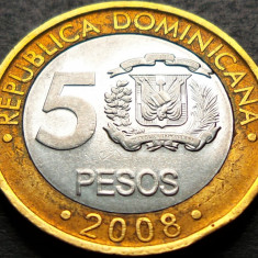 Moneda exotica - bimetal 5 PESOS - REPUBLICA DOMINICANA, anul 2008 *cod 644
