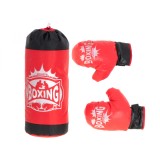 Set de box pentru copii, sac si manusi, rosu/negru