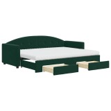 Cumpara ieftin Pat de zi cu extensie si sertare verde inchis 80x200 cm catifea