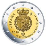 Spania 2 Euro 2018 Felipe VI, A 50-a Aniversare, UNC, Rara, Tiraj Limitat 400.000