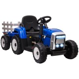 HOMCOM Tractor Electric pentru Copii cu Remorcă Detașabilă, Telecomandă, Port USB, Muzică și Lumini, 3-6 Ani, Albastru | Aosom Romania