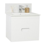 Cumpara ieftin Baza si lavoar ceramic GN0091, mobilier baie suspendat 60 cm, dreptunghiular, front MDF, sertare soft close, alb