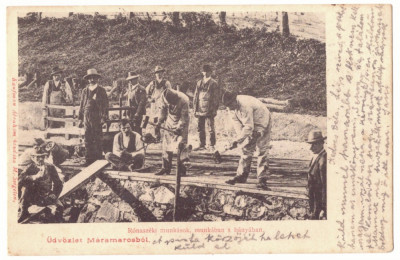 4827 - MARAMURES, Workers at the Railway, Litho - old postcard - used - 1901 foto