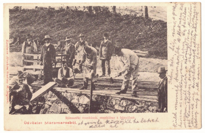 4827 - MARAMURES, Workers at the Railway, Litho - old postcard - used - 1901