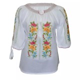 Cumpara ieftin Bluza Tip Ie Traditionala Alba cu Motiv Floral Multicolor de Dama - IMS102