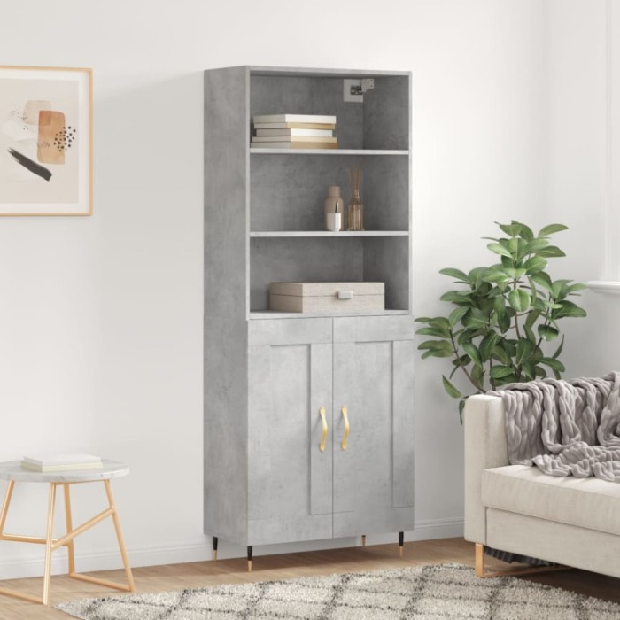 vidaXL Dulap &icirc;nalt, gri beton, 69,5x34x180, lemn compozit