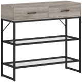 HOMCOM Console Table with 2 Drawers and 2 Mesh Shelves, Hallway Table with Metal Frame for Living Room, Entryway, Light Grey Wood Effect | Aosom Roman