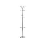 Cuier de podea cromat HM W24, robust, cu suport umbrela, 10 agatatori, argintiu