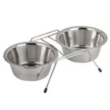 Suport Dublu Inox pentru Boluri de Apă și Hrana C&acirc;ini, CMCLASS