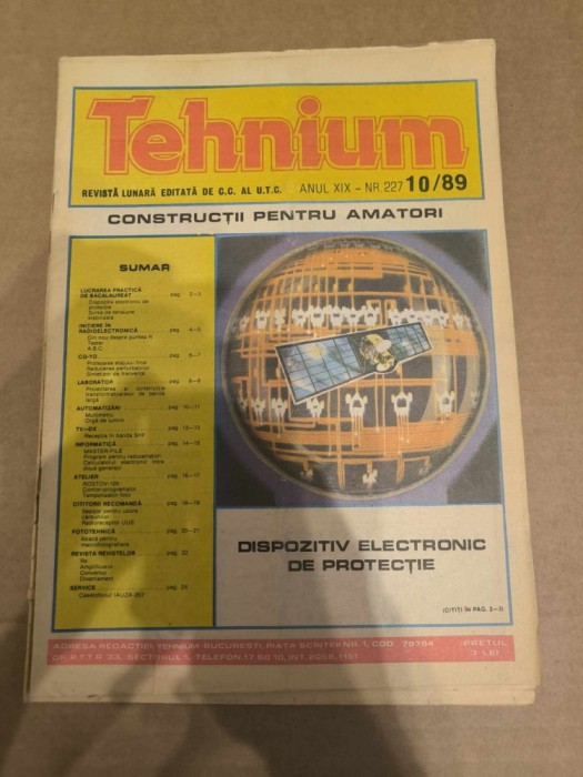 Revista Tehnium Nr 10 - ( 227 ) - anul 1989 - Dispozitiv electronic de protectie
