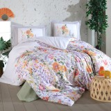 Cumpara ieftin Lenjerie pat dublu,bumbac ranforce,4 piese,alba verde cu flori,Galya-A1348