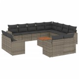 Cumpara ieftin Set mobilier de gradina cu perne, 13 piese, gri, poliratan