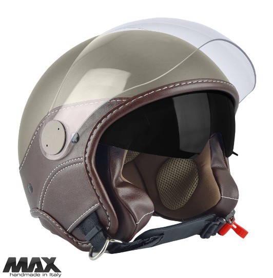 Casca open face pentru scuter - motocicleta (demi-jet) Max Helmets model DJDV06 LS Vision SV (ochelari soare integrati) culoare: maro Genesi mat (MGO)