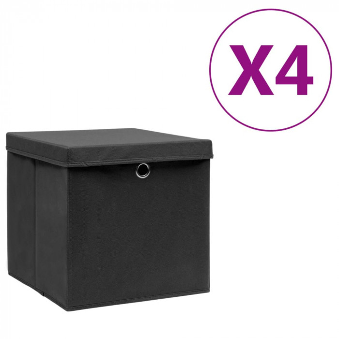 Cutii depozitare cu capac, 4 buc., negru, 28x28x28 cm GartenMobel Dekor