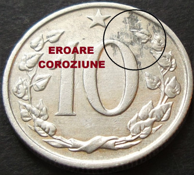 Moneda exotica 10 HALERU - RS CEHOSLOVACIA, anul 1962 *cod 2609 A = EROARE foto