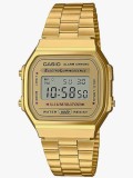 Cumpara ieftin Ceas unisex digital Casio, quartz, bratara din otel inoxidabil aurie, iluminare electroluminiscenta, alarma si cronometru, rezistent la apa