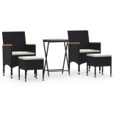Set mobilier bistro gradina 5 piese, negru, poliratan si sticla