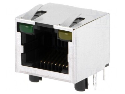 Soclu RJ45 Cat5 Ecranat cu LED 8p8c THT foto
