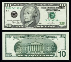 USA SUA █ bancnota █ 10 Dollars █ 2003 █ P518 UNC cu pată mică de cerneală roșie