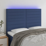 VidaXL Tăblie de pat cu LED, albastru, 144x5x118/128 cm, textil